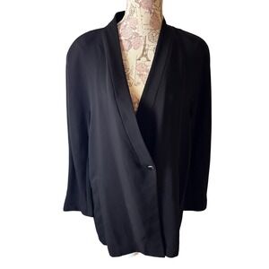 Vintage Liz Claiborne Collection Black Blazer Size 8 Open Front V Neck Office